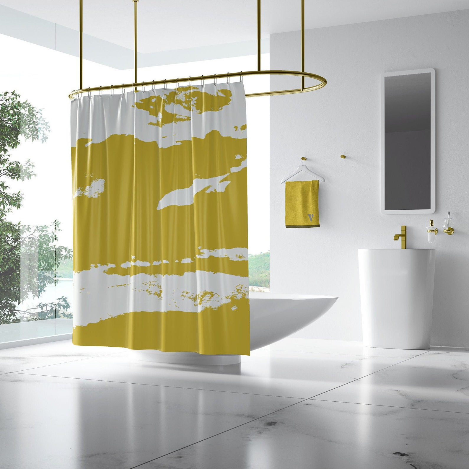 White and Gold Shower Curtain Contemporary and Modern Etsy