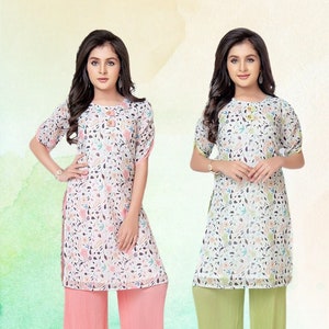 Besticktes Kurti-Set für Mädchen/Mädchen Kurti/Mädchen Salwar-Anzug/Mädchen Sharara-Set/Salwar-Anzug/Mädchen Palazzo-Sets/Kurti/Salwar Kameez/Kurti