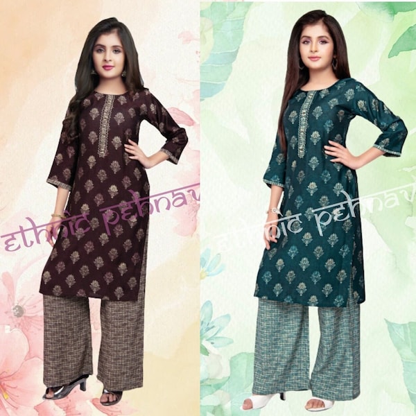 Girls Embroidered Palazzo and Kurti/Girls Kurti/ Girls salwar suit/Girls Sharara set/salwar suit/Sharara/Garara/Girls Palazzo sets/Kurti