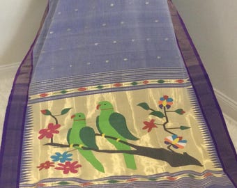 Handloom pure cotton Paithani with intricate Modern Parrot palla and golden motifs all over saree  /Cotton sarees/Handloom sarees/PAITHANI