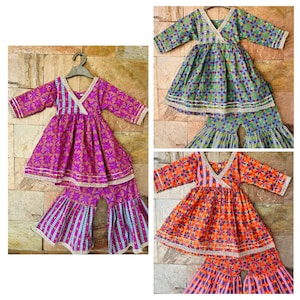 Mädchen Sharara mit Gota Patti Arbeit /Palazzo set Mädchen/Indische Kleidung/Sharara/Kinder Sharara/Mädchen kurti/Kurti / Sharara / Baumwolle Sharara /