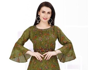Beautiful Printed Anarkali Kurti /Gown with Hand work, Indian Long Flared Readymade Partywear/ Casual Wear Gown for women/Long kurti