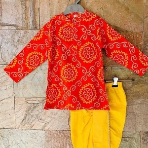 Boys Dhoti Kurta Bandhani/ Indian ethnic wear for boys/Newborn&#39;s Indian dress/ Dhoti kurta for boy/ Dhoti Kurta for kids/Dhoti/Bandhej kurta