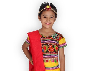 Girls Navratri Chaniya Choli-Ras Garba Costume/Garba Lehenga/Navratri Lehenga/Lehengas for girl/Girls Chaniya choli/Chaniya Choli-Yellow