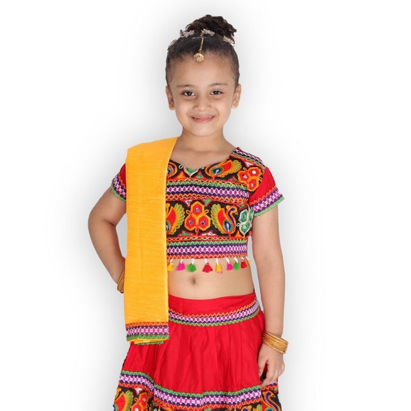 Kids Navratri Chaniya Choli-Ras Garba Costume/Garba Lehenga/Navratri Lehenga/Lehengas for girl/Girls Chaniya choli/Chaniya Choli- Red