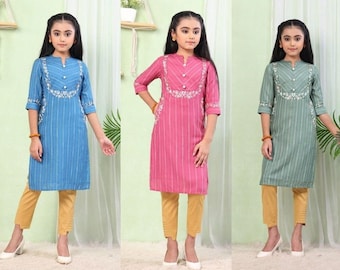Kurti brodé fille/Kurti fille/ Costume salwar fille/Ensemble Sharara filles/costume salwar/Sharara/Garara/Ensembles Palazzo filles/Kurti fille