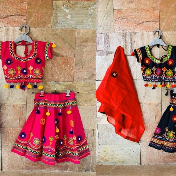 Kids Navratri Chaniya Choli-Ras Garba Costume/Garba Lehenga/Navratri Lehenga/Lehengas for girl/Girls Chaniya choli/Chaniya Choli- Black/Red