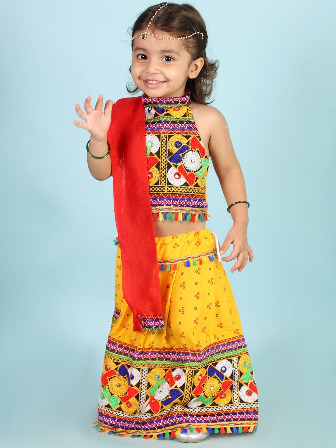 Kids Navratri Chaniya Choli/ Garba Costume/Garba Lehenga/Navratri Lehenga/Lehengas for girl/Girls Chaniya choli/Chaniya Choli-Yellow / Black