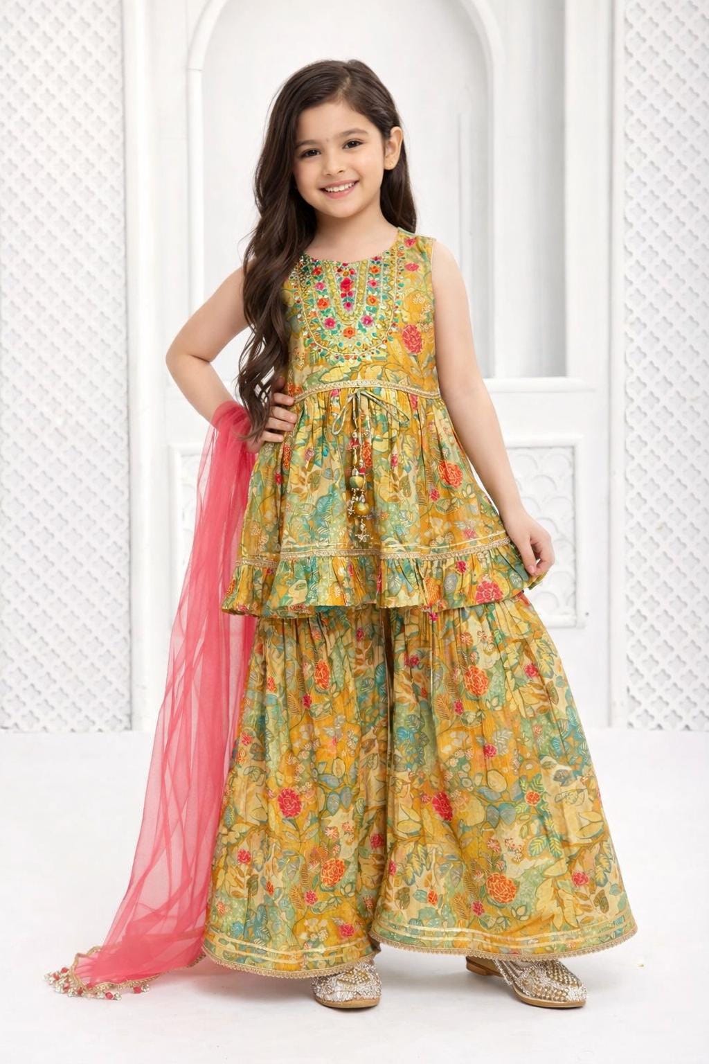 Girls Embroidered Pants and Kurti/Girls Kurti/ Girls salwar suit/Girls Sharara set/salwar suit/Sharara/Garara/Girls Palazzo sets/Girls Kurti