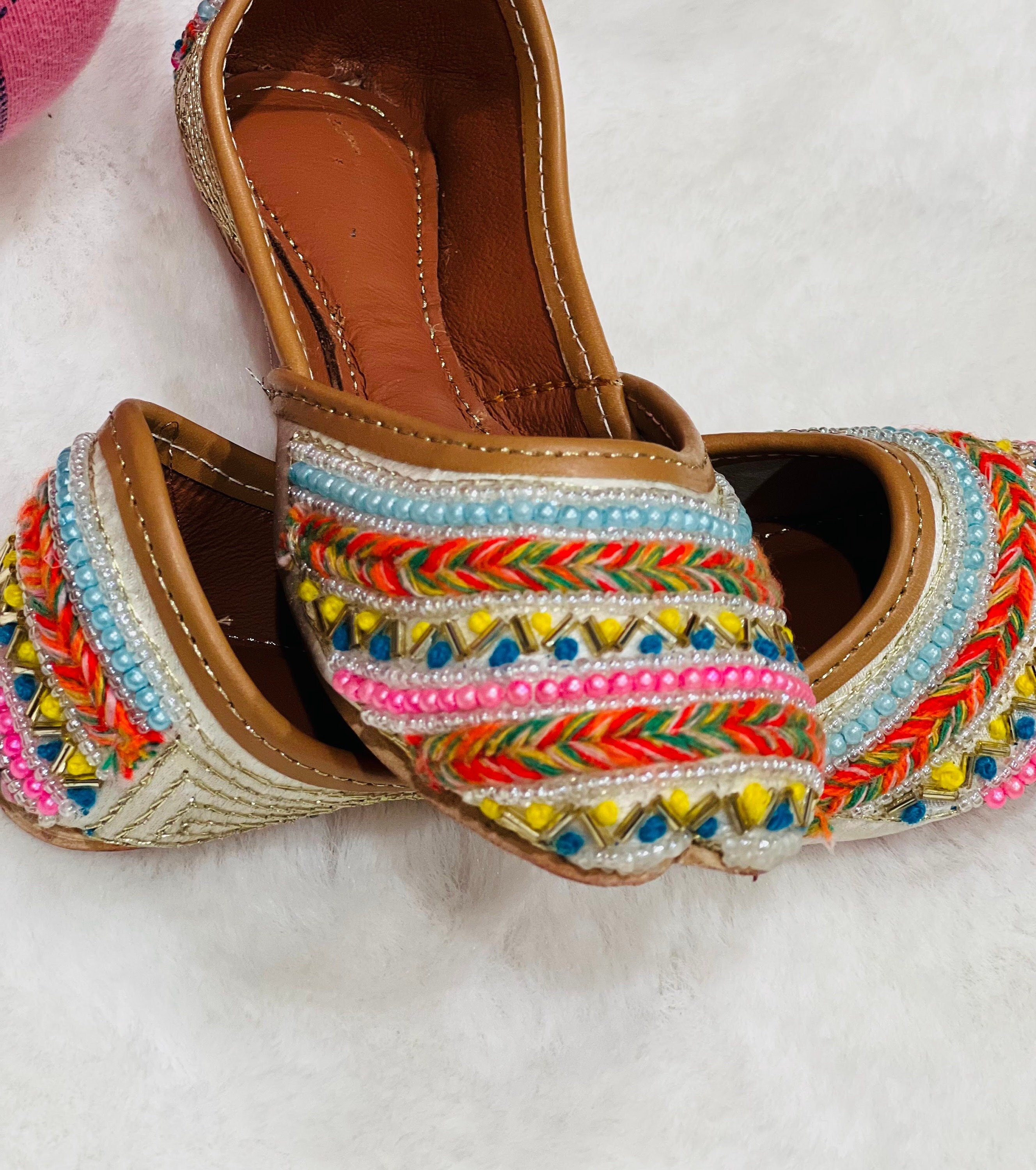 Red Punjabi Jutti Thread Work Ethnic Shoes - Handmade Indian Mojari Khussa Flat Sandals
