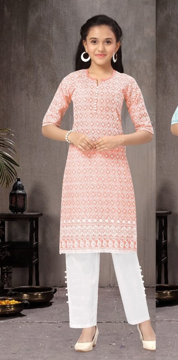 EthnicPehnava Girls Chikankari Kurti with Salwar Girls Salwar suit Girls Sharara set salwar suit Sharara Garara Girls Palazzo sets Sharara set Kurti