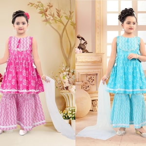 3 months to 7 years ***** Kurta With Lace Work Sharara and Dupatta/Kurta palazzo/Palazzo set girls/Sharara/Cotton Sharara set/Baby Sharara