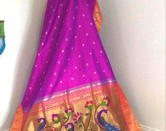Single Muniya Pure silk Paithani saree with traditional Peacock palla  /Silk sarees/Handloom sarees/PAITHANI sarees/Sarees