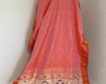 Pure silk orange Paithani saree with traditional Peacock palla  /Silk sarees/Handloom sarees/PAITHANI sarees/Sarees
