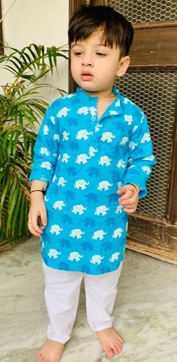 Traditionele kleding voor kinderen Kleding Jongenskleding Tops & T-shirts Indiaas Etnisch Festival dragen Pyjama Modi jas set Kurta Pyjama Katoen kurta Pyjama set Jas Dhoti Cream 