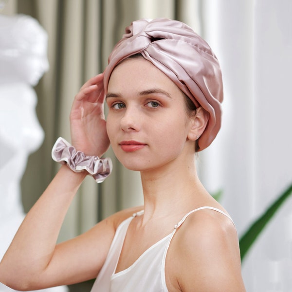 Premium Silk Sleep Cap for Women Hair Care,Natural Silk Night Bonnet with Elastic Stay On Head-16mm