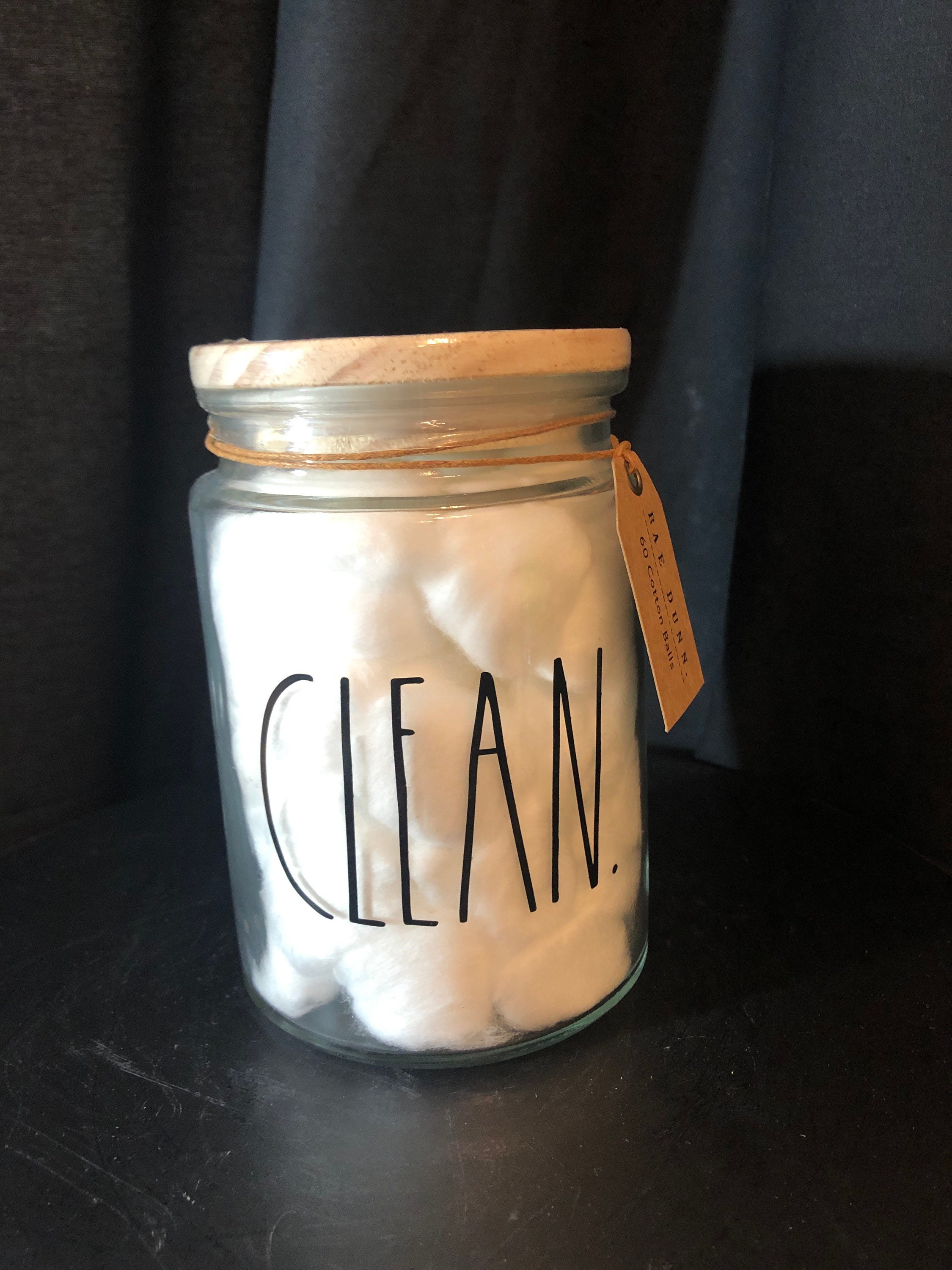 Rae Dunn glass Cotton jar with wooden lid Etsy