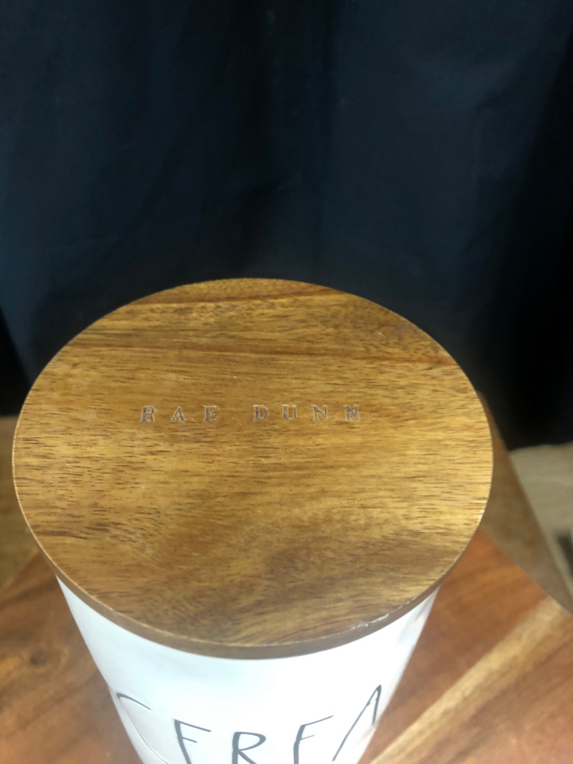 Rae Dunn white ceramic Cereal canister with wooden lid | Etsy