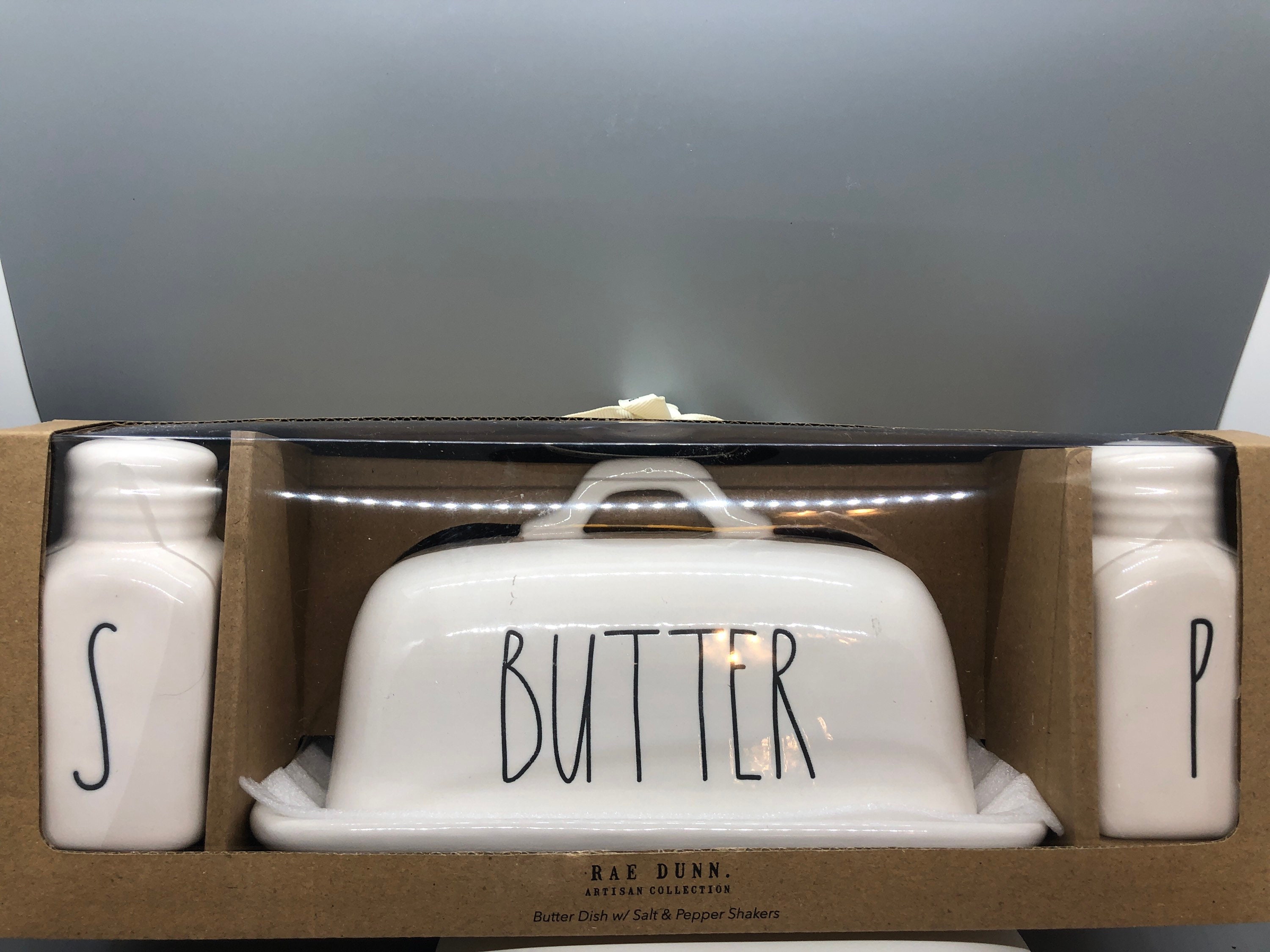 Rae Dunn white ceramic Butter Dish with Salt and Pepper Etsy