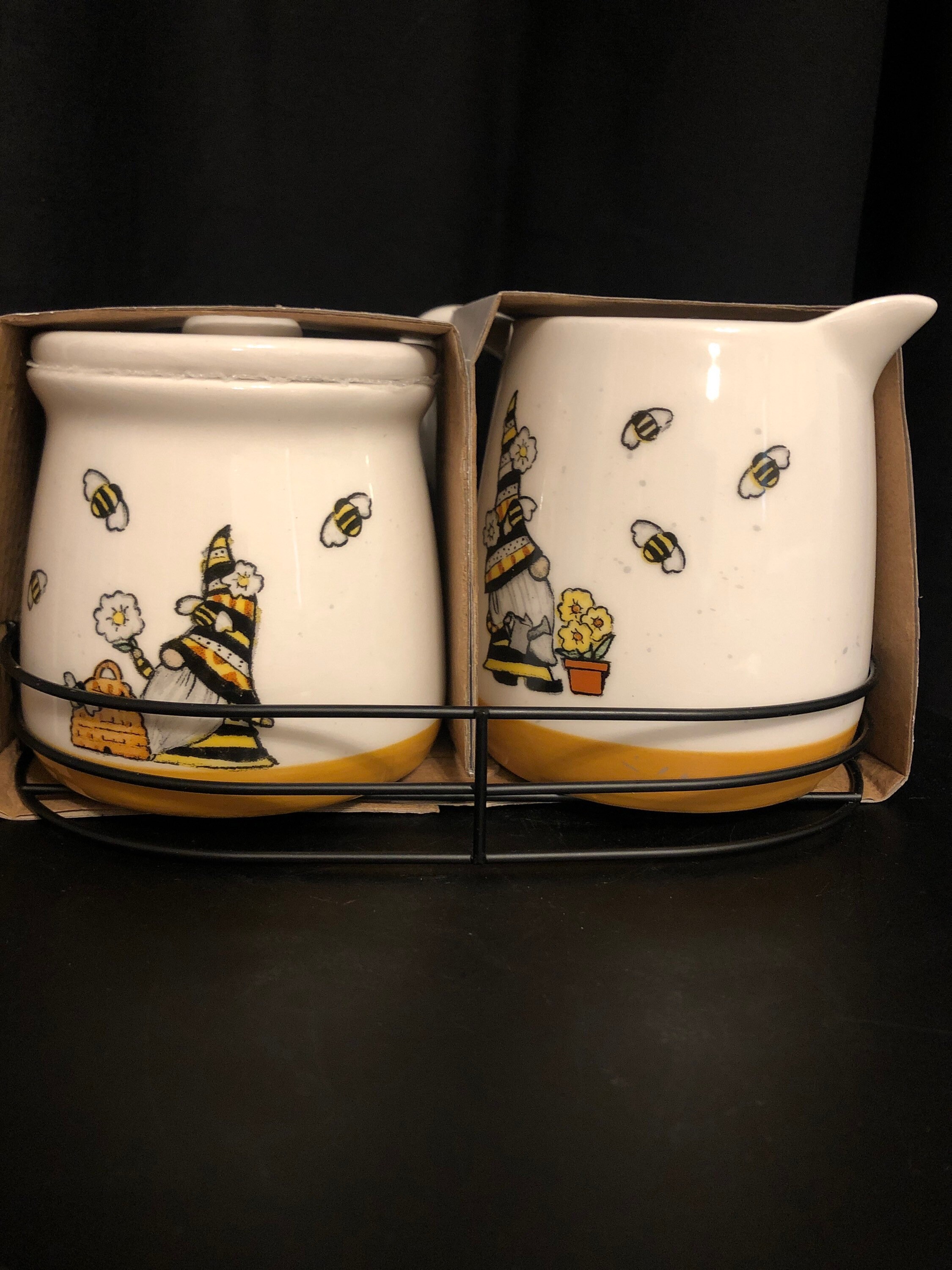 Heartland Hive bee gnome cream and sugar set on tray Etsy