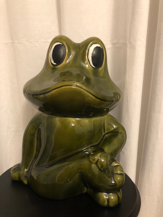 Vintage green ceramic frog cookie jar Etsy