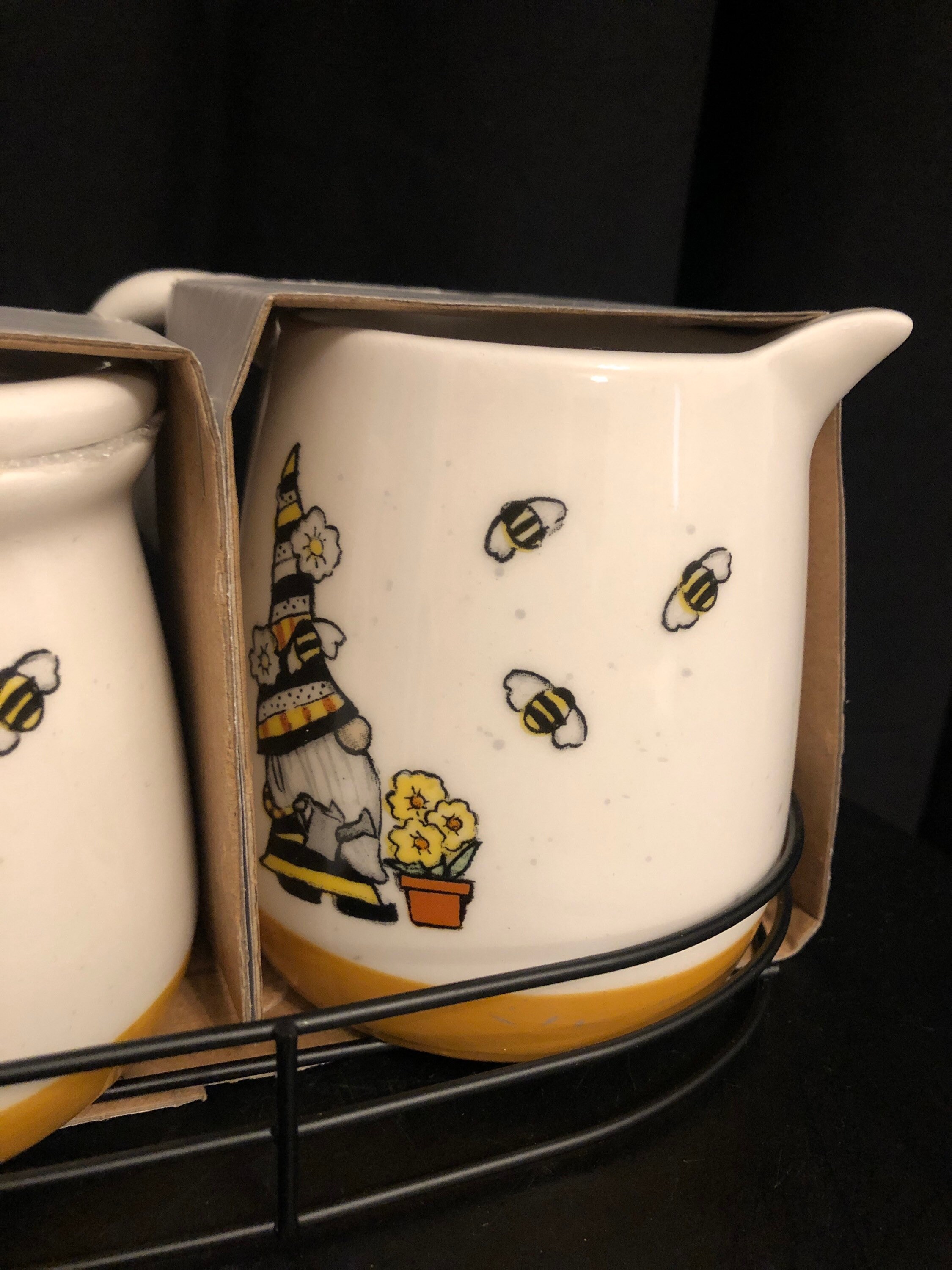 Heartland Hive bee gnome cream and sugar set on tray Etsy