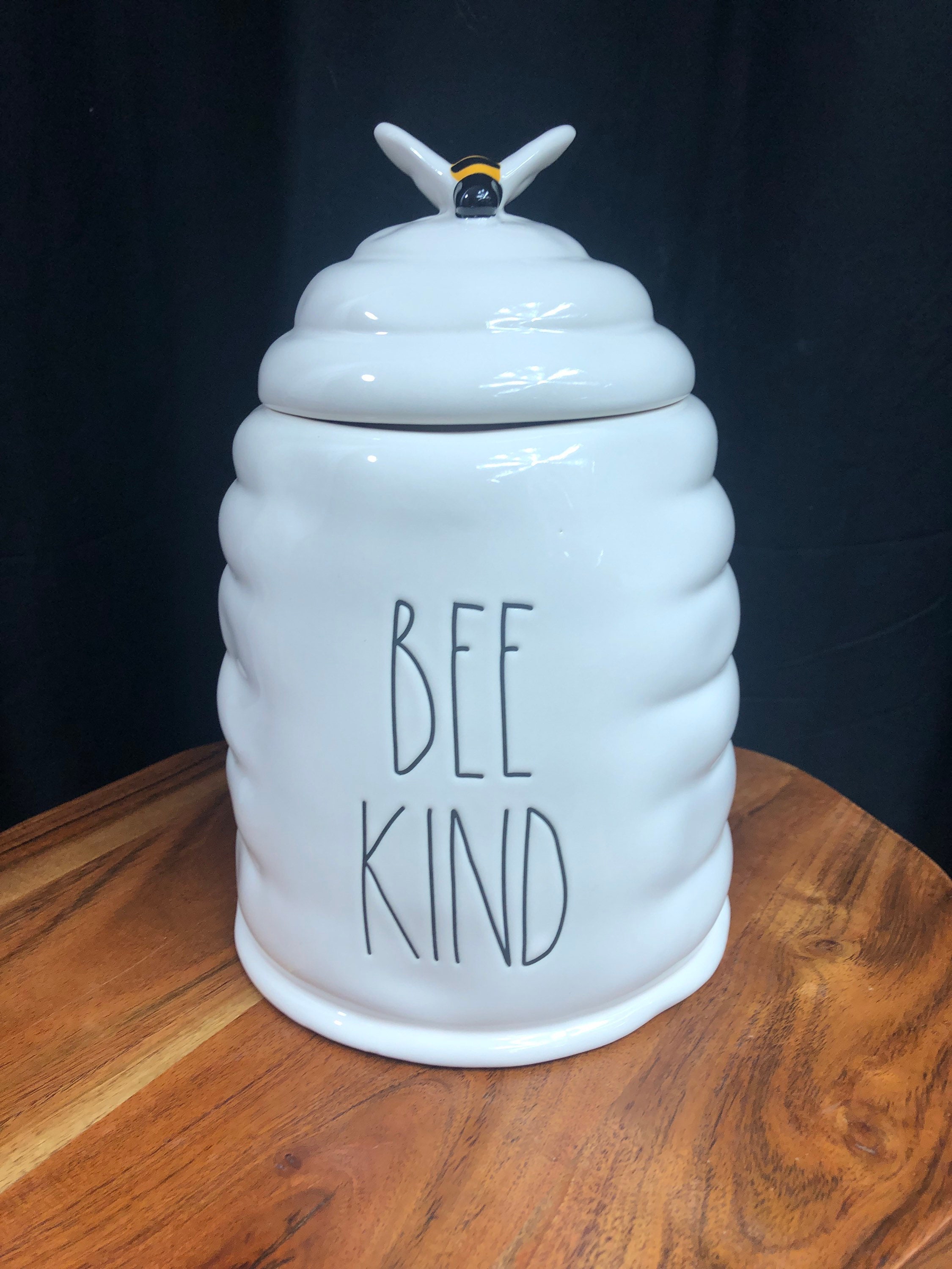 Rae Dunn white ceramic Bee Kind hive canister with bee on Etsy
