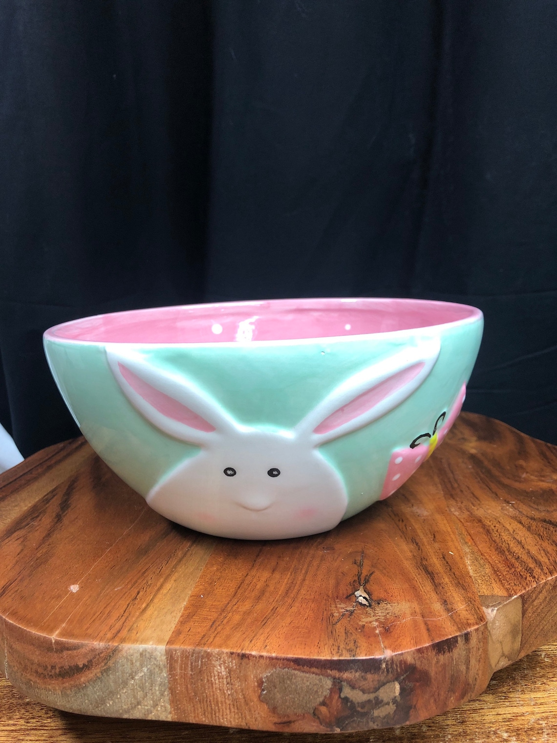 Cute ceramic Easter bowl with bunny polka dots butterfy Etsy
