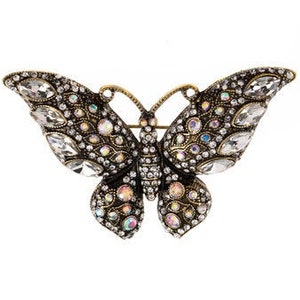 Butterfly Rhinestone Brooch -Vintage style Pin- Clear White Crystal