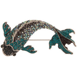 Koi vissen Rhinestone broche of hanger-met licht blauw, Turquoise en Royal Blue-vintage stijl PIN of ketting