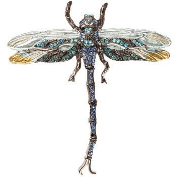 Dragonfly Rhinestone Brooch -Pin on or Pendant -Vintage style Aqua Blue