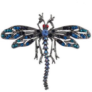 Dragonfly Rhinestone Pendant Brooch- Blue -Vintage Style -Pin or Necklace