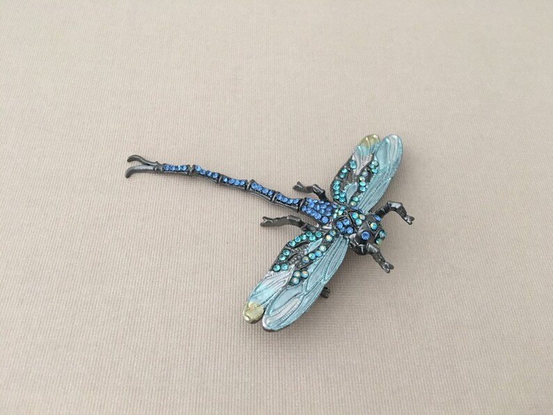 Dragonfly Rhinestone Brooch Pin on or Pendant Vintage style Aqua Blue image 4