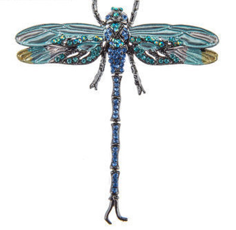 Dragonfly Rhinestone Brooch Pin on or Pendant Vintage style Aqua Blue image 2