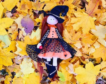 Handmade Ooak Witch Doll - Cute, Spooky Vibe Gift for Horror Home Decor - Collectible Art Doll Witch - Felt Ragdoll Toy - Horror Ornaments