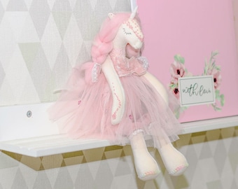 Cute Unicorn Soft Toy - Unicorn Nursery and Party Theme, Cozy Style Unicorn, Shelf Decor, Handmade Rag Toy Collectibles