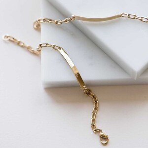 14K Gold Plated Brass, Swahili Engraved Dainty Chain Link ID Bracelet