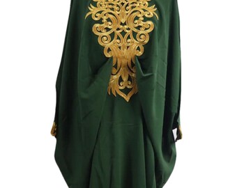 Kimono Batwing bohemian lagen look gold lace embroidered Green Plus size one Size dress S to XXXL 8 10 12 14 16 18 20 21 22 24