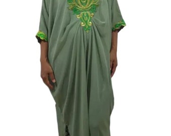 Women dress Green Gold Embroidery Long Dress Fancy Dress Plus Size One Size Fit UK 8-24 US xS-XXXL