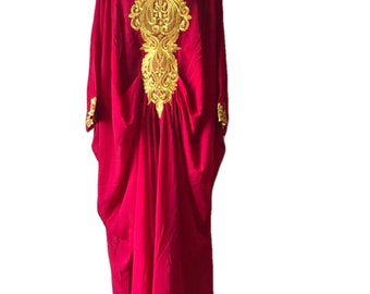 Luxury Red Kaftan Dress with Gold Embroidery | Moroccan Dubai Style Maxi Dress | Elegant Loose Abaya Caftan | Boho Evening Gown Women