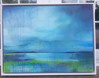 Large Framed Original Abstract Landscape Oil Painting - Waterlogged, Chanonry Point