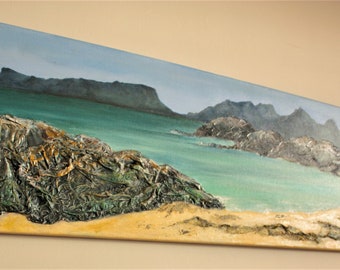 Arisaig View - 3-D Mixed media painting of the Scottish islands of Eigg and Rum from the beach at Arisaig.