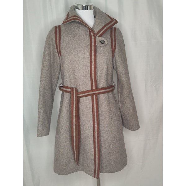 Retro Wool Coat Single Button Gray Brown Detail Fully Lined A-line Jacket S-M
