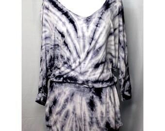 Vintage Young Fabulous & Broke Dolman Sleeve Tie Dye Romper Black Grey White XS