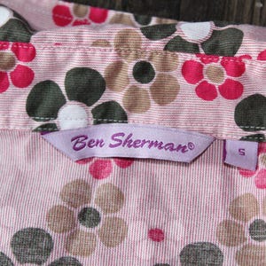 Vintage 90s Ben Sherman shirt daisy all over print long sleeve Small fitted image 3