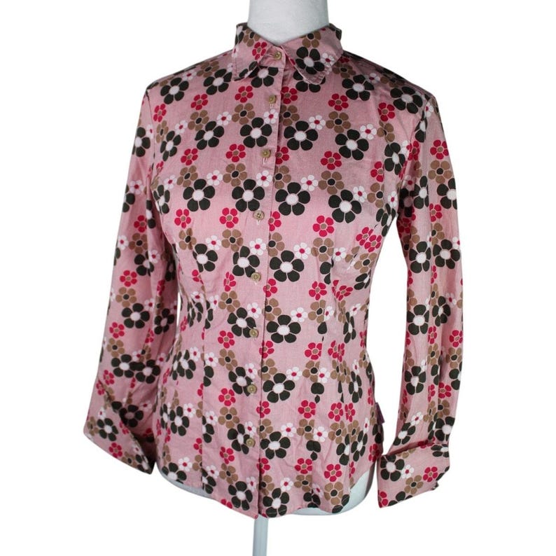 Vintage 90s Ben Sherman shirt daisy all over print long sleeve Small fitted image 1