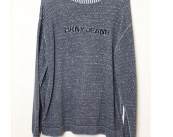 DKNY Jeans Vintage 90's Gray Pullover Embroidered Logo Sweater XL