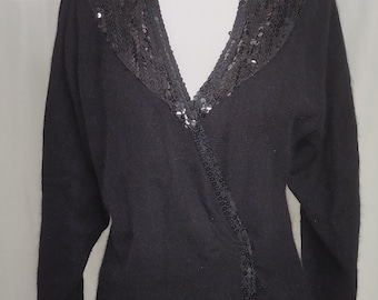 Vintage Giorgio Grati Angora Blend Sequin Wrap Front Cardigan Sweater EU 42