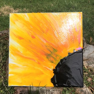 Sunflower painting, abstract sunflower, yellow flower, fluid art