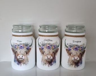 MORE ITEMS Handmade Highland cow wax burner/vase/Tea coffee jar set/coasters